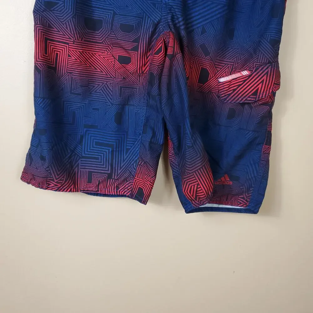 Adidas Swim Trunks Red Blue Adidas Spell Out Geometric Drawstring Cargo Men S - Picture 5 of 10